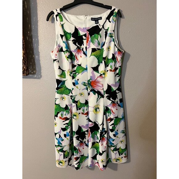 American Living Ralph Lauren Dress 16 Blue Ivory Floral A Line Stretch Washable - Picture 8 of 11